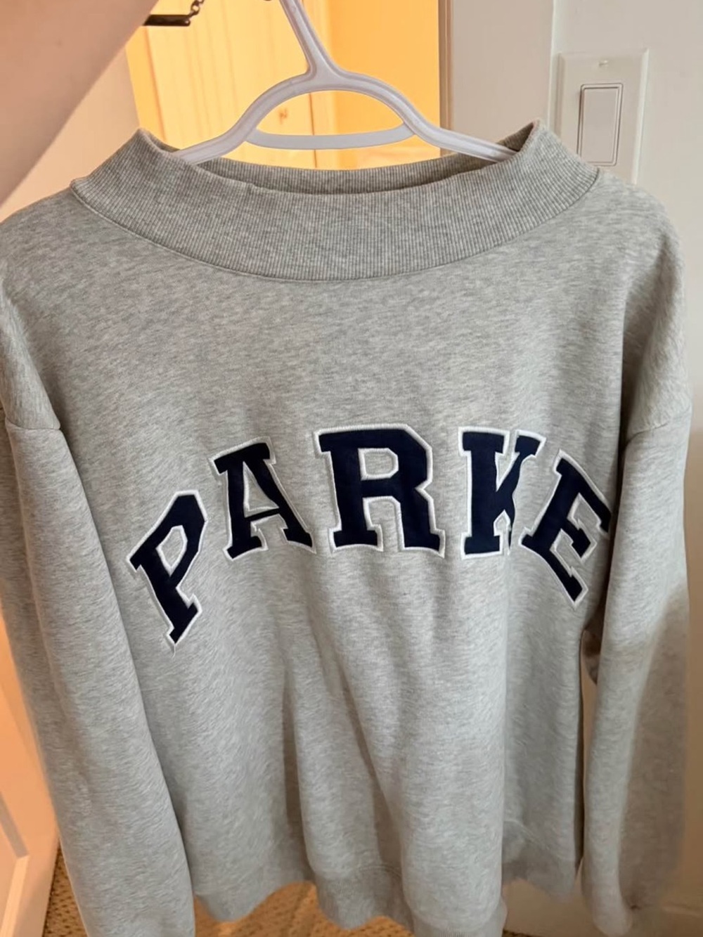 Heritage PARKE Varsity Mockneck Sweatshirt - Heather Grey with Denim Logo - Picture 3 of 3